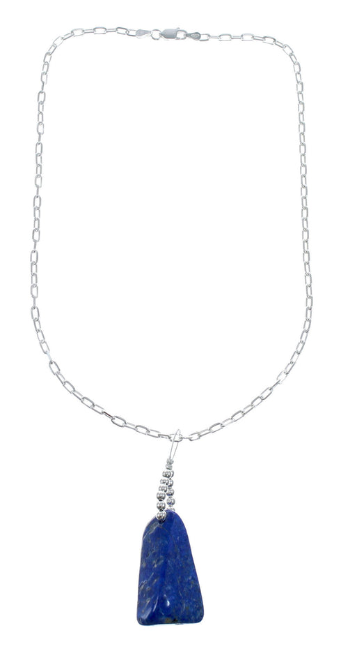 Native American Sterling Silver Lapis Link Chain Necklace Pendant Set AX128061